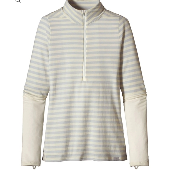 Patagonia Women's Merino 3 Midweight Zip-Neck top in a striped pattern. - Picture 9 of 9
